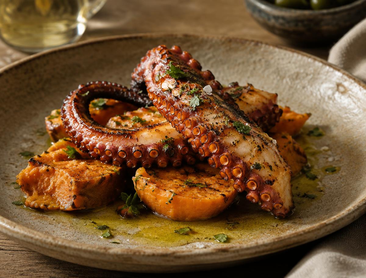 Grilled octopus with sweet potato
